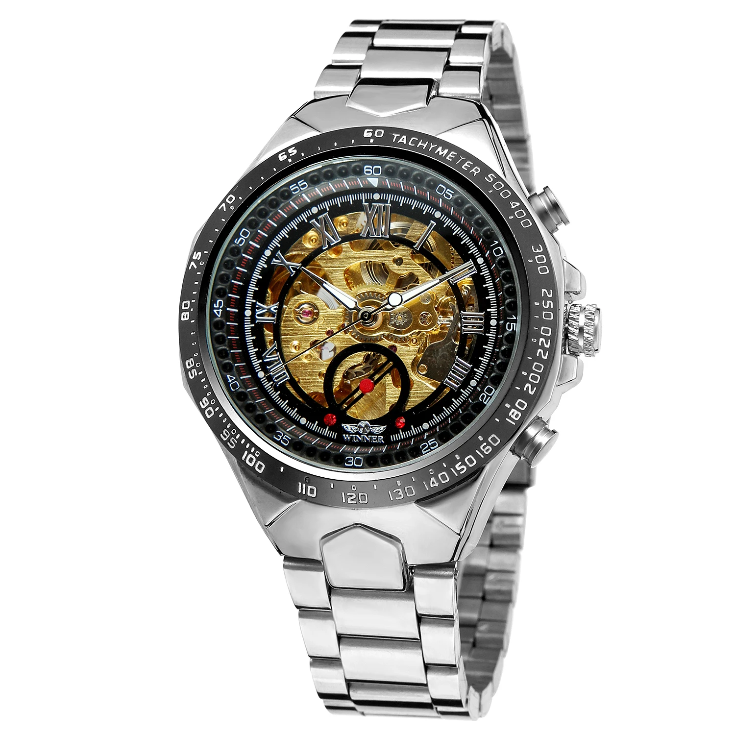 

Luxury stainless steel russian men's winner automatic watch mechanical bracelet wrist watches