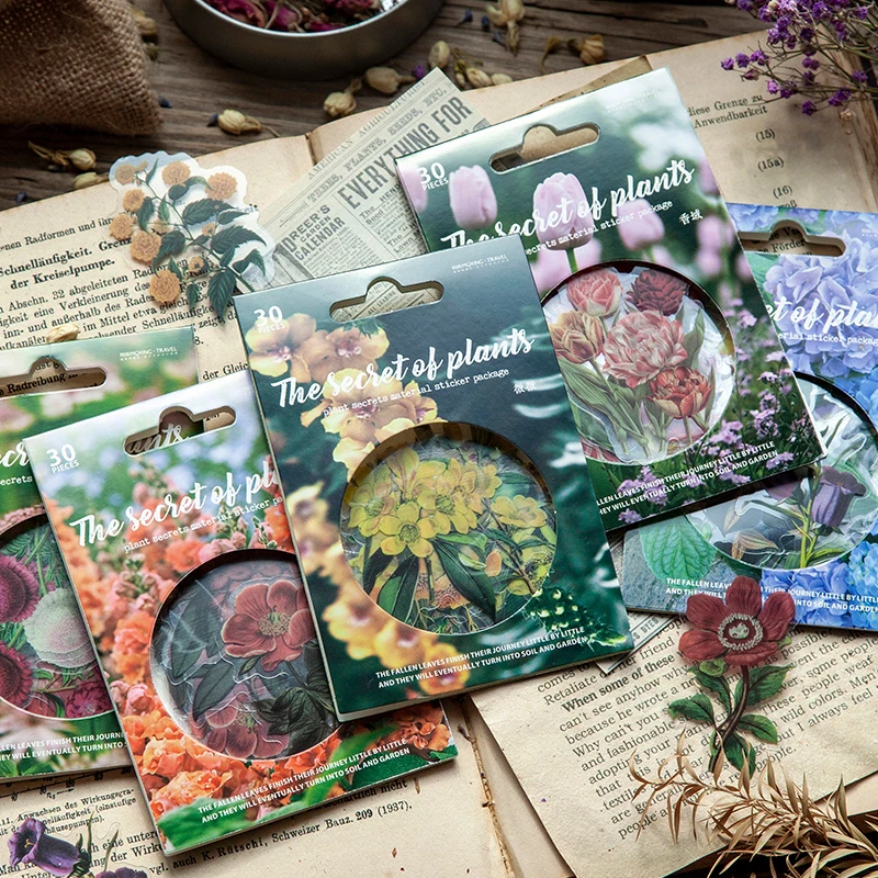 

30pcs per pack The Secret of Plant Series PET Stickers Waterproof Scrapbooking Netbook StickerDiary Phone Case Decoration