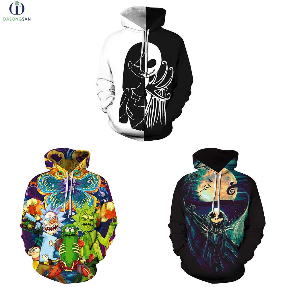

wholesale digital 3d printing Christmas Eve fright Jack pullover hoodie fashion thick sublimation custom hoodies