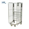 3 sided galvanized supermarket custom warehouse folding metal steel wire mesh storage roll cage for sale