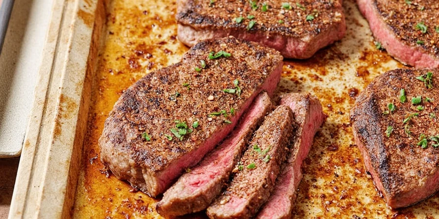 Kosher salt being sprinkled over a raw steak