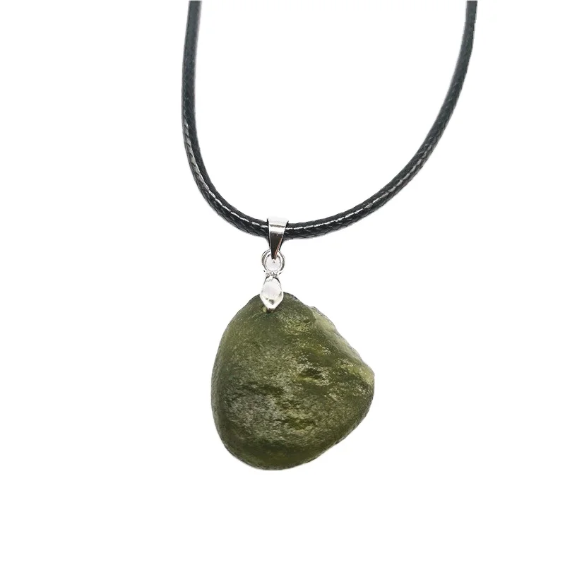 

New Moldavite green aerolites crystal stone pendant energy free rope Necklace From Czech stony meteorite