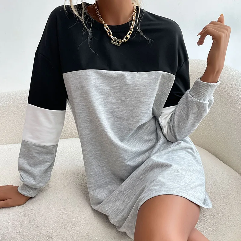 

Wholesale Women Plus Size O Neck Casual T Shirt Dress Patchwork Dress