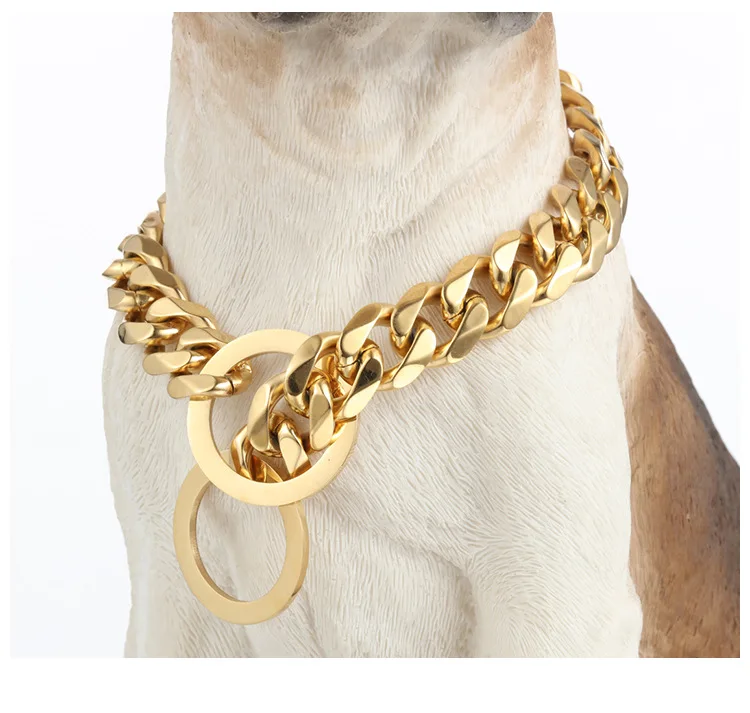 

15 mm Titanium Steel Stainless Steel Dog Chain Gold Pet Big Dog Chain Pet Chain Neck Necklace, Picture shows