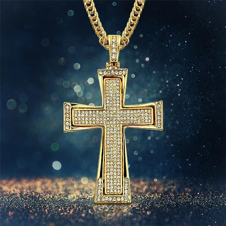 

Yale Jewelry wholesale Gold Silver Plated Hip Hop Diamond Cross Pendant Iced Out Box Chain Necklace Men