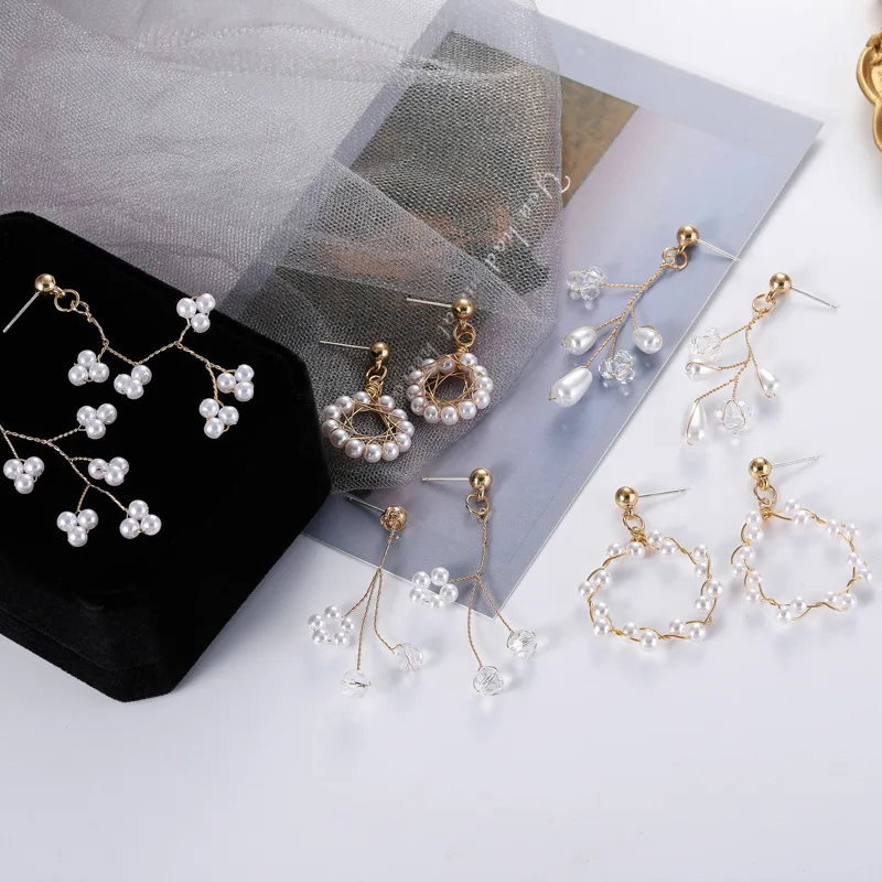 

Long Pearl Studs Earrings Tassel Earring 925 Silver Needle Flower Stud Geometric Handmade Korean Baroque Pearls Luxury Jewerly, Golden pearl earring