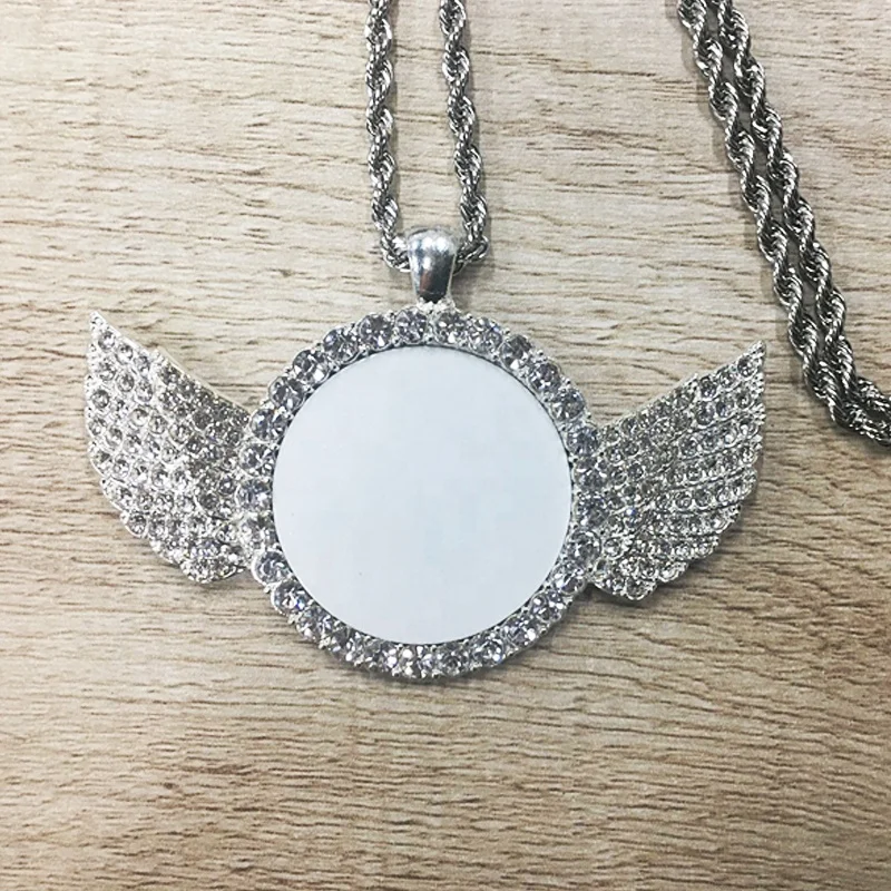 

Valentine's Day Gifts Fashionable High Quality Sublimation Hip Hop Angle Wings Necklace, Silver /gold