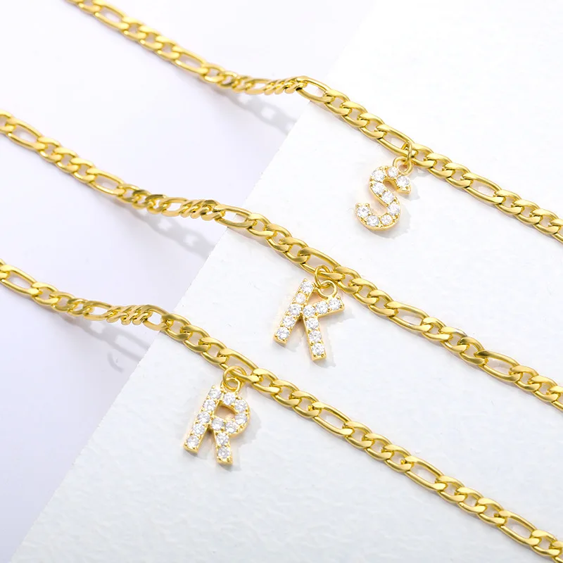 

wholesale Crystal Zircon Initial Letter Anklets For Women Stainless Steel Ankle Bracelet Gold Chain Boho Women Jewelry, As pictures