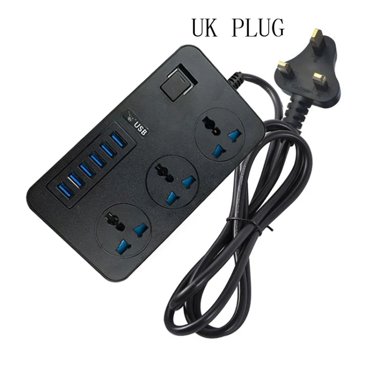 

3000W High Power Multi-Function Plug-in 3 Hole International Universal Jack with 6 USB Intelligent Charging UK Plug