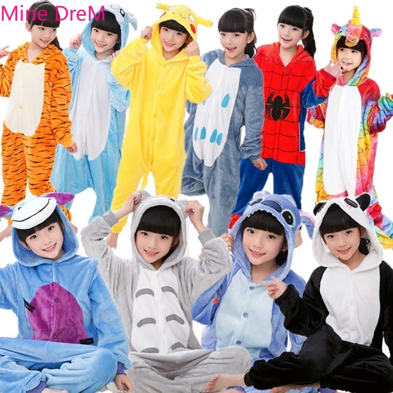 

Kigurumi Children Kids Set pajamas Winter Flannel Animal pajamas one piece Rabbit Totoro Stitch Panda Cosplay Boy girl pyjamas