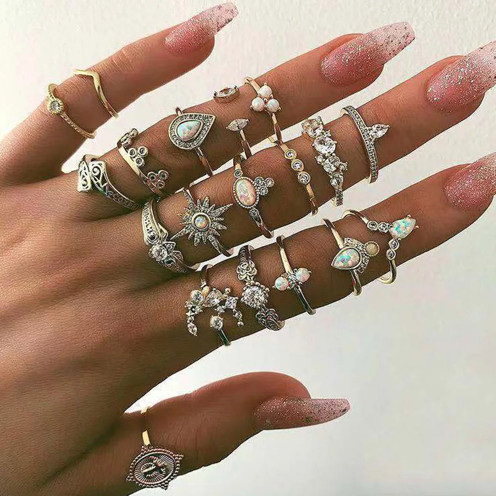 

R-086 Boho Top Quality Women Gold Jewelry Ring Set Ready to Ship, Multicolor as picture