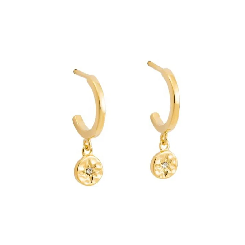 

925 Sterling Silver Jewelry Zircon Coin Star Charm C Shape Stud Earrings For Women, Gold and silver