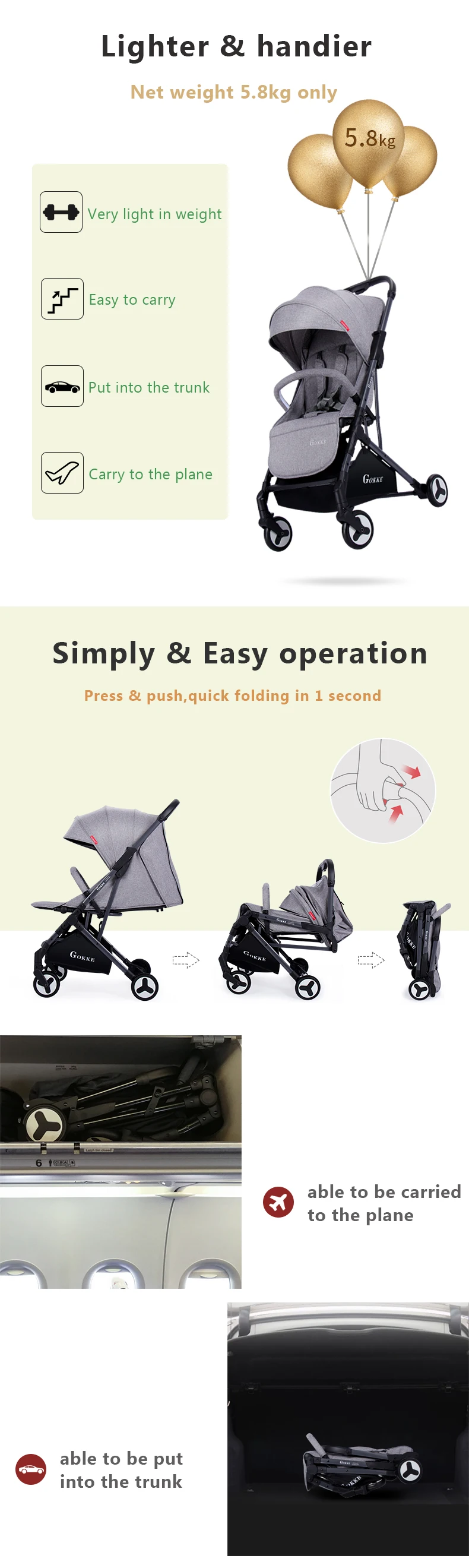Easy Folding Portable Practical Air Plane Stroller Baby Stroller For