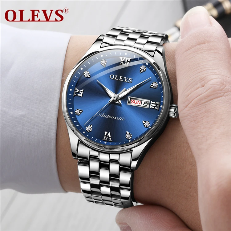 

OLEVS 6608 1 2019 Hot Wrist Brand Luxury Famous Male Clock Automatic Mechanical Watch Real diamonds Watch Relogio Masculino