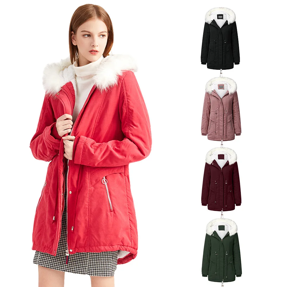 

Women's cotton-padded jacket fleece long hooded winter warm plus velvet coat cotton-padded jacket women