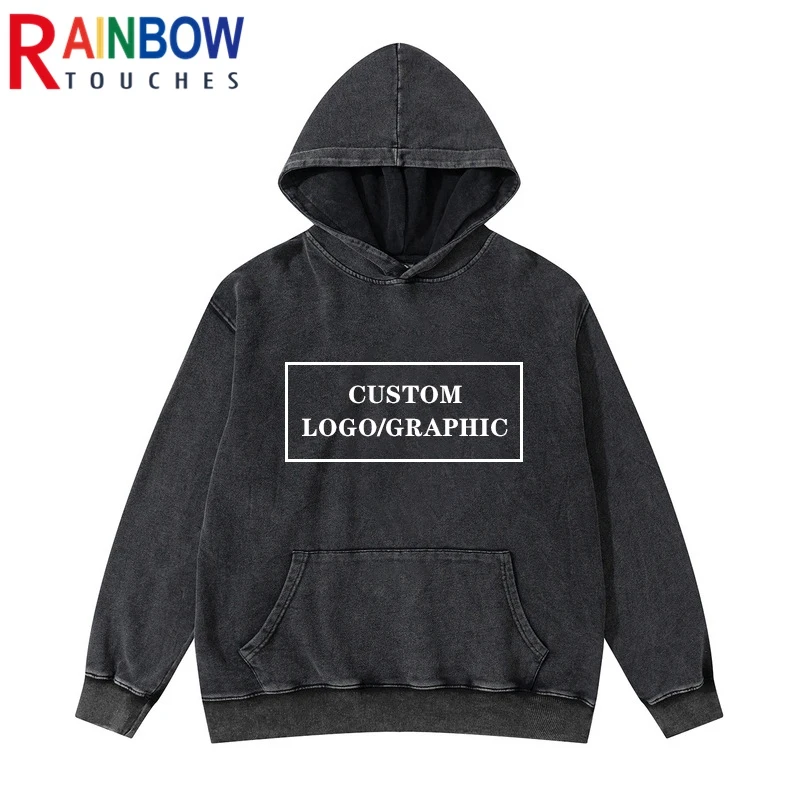 

Streetwear 320gsm French Terry Heavy Weight Blank Vintage Acid Washed Hoodie Custom Logo