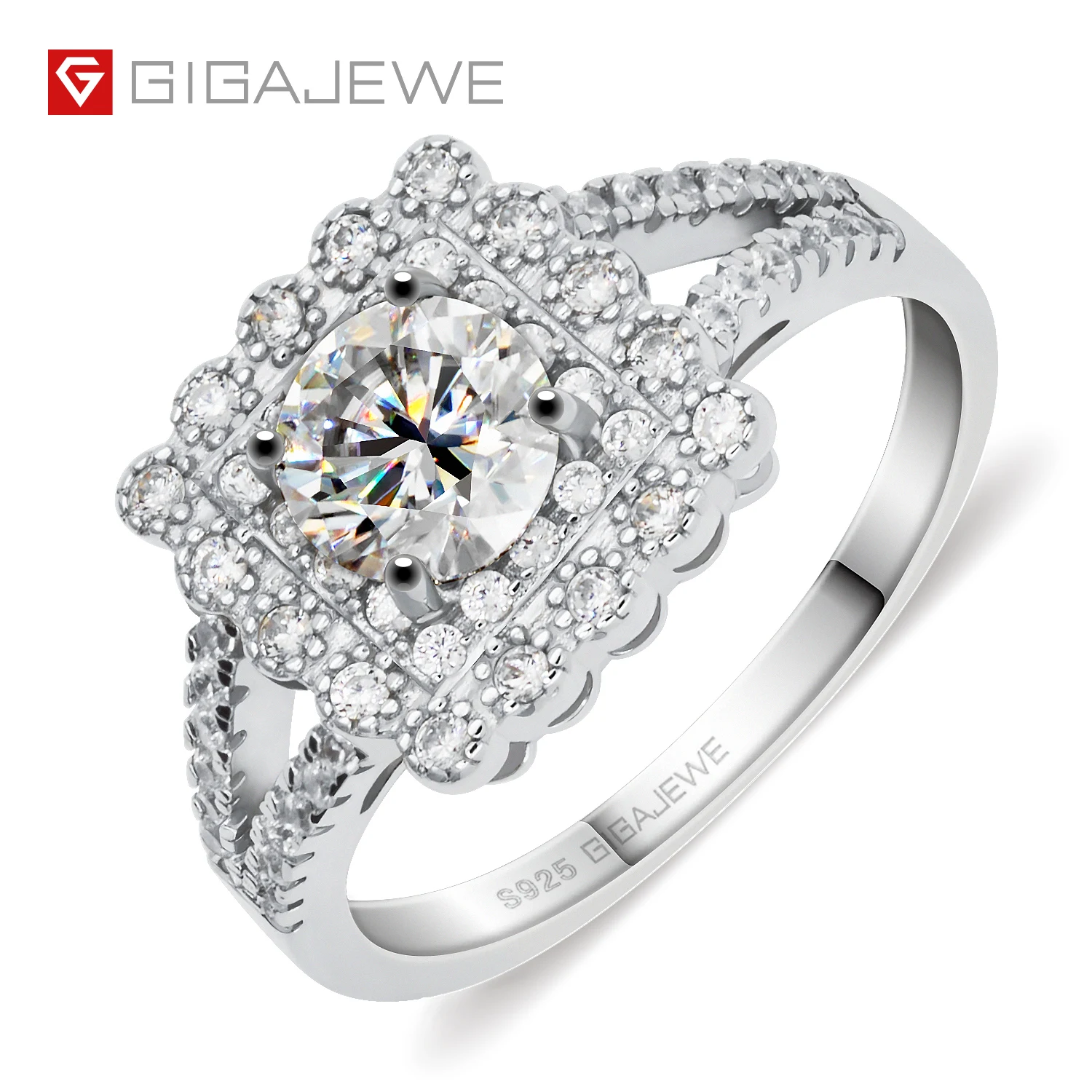 

White D color 0.8ct 6.0mm Round Cut 18K White Gold Plated 925 Silver Moissanite Ring Jewelry Women or Men Ring Gift, White f color