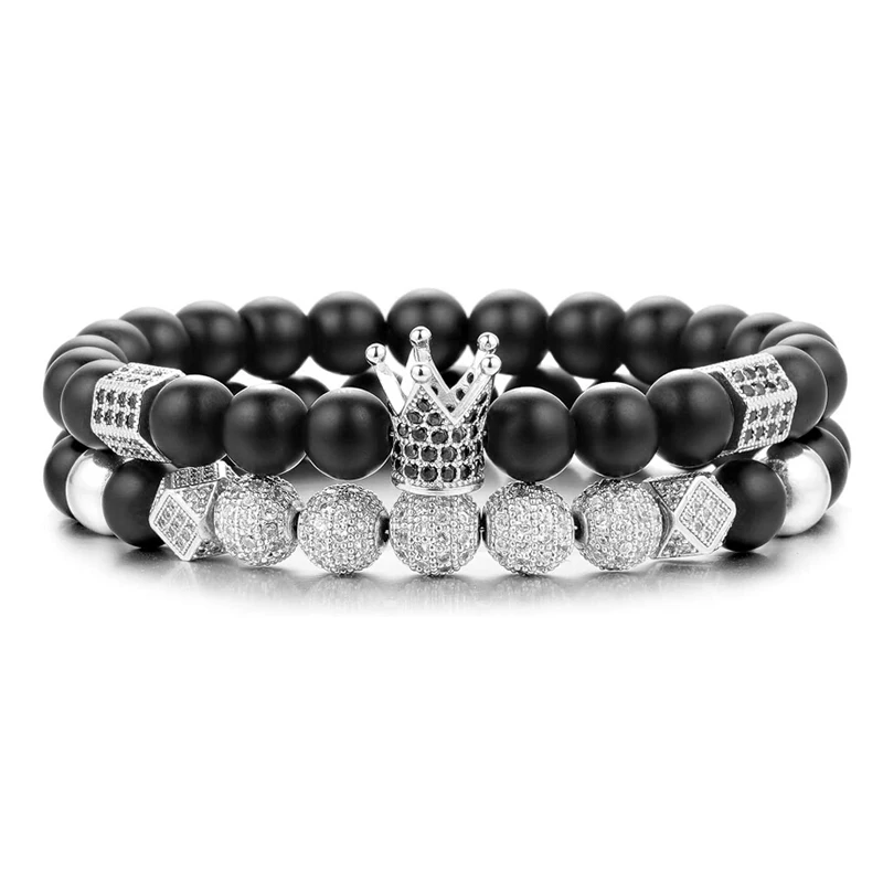 

8mm silver plated set crown king bead men gold bracelet jewelry crown bracelets men silver stainless steel