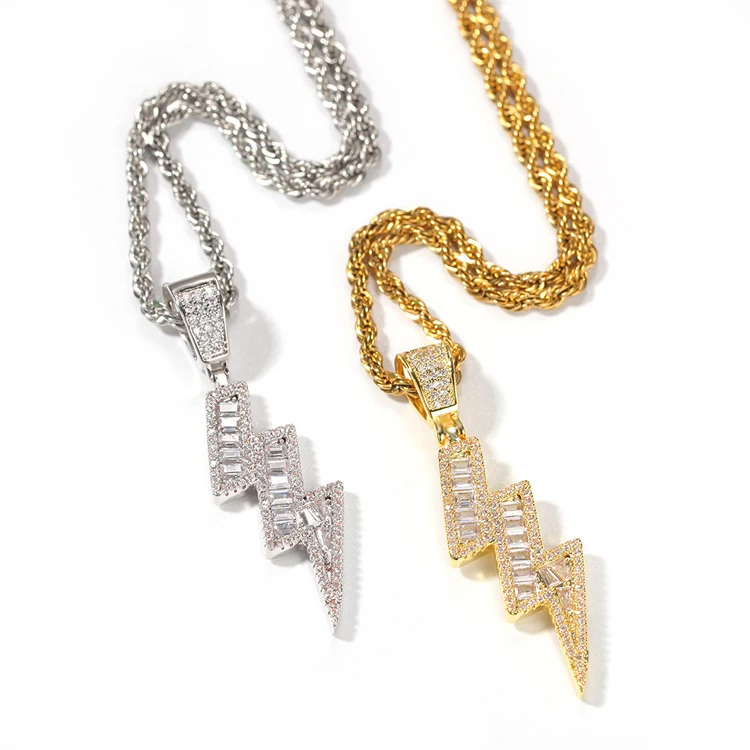

Wholesale Cz Men Gold Chain Lightning Hip Hop Pendant