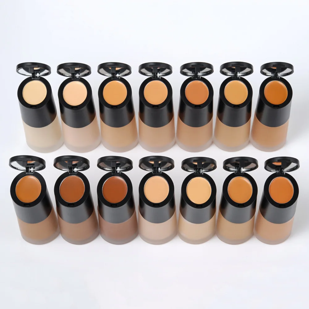 

Custom Full Coverage Vegan Cream Liquid Face Foundation(new) With Concealer Foundation Bottle With Pump Private Label, 14 colors