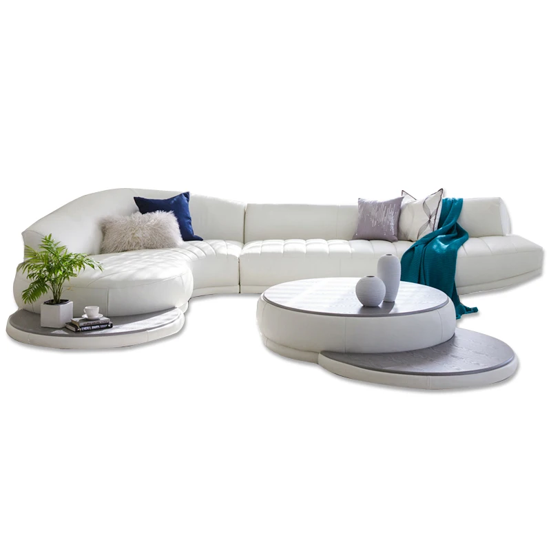 Nieuwe Model Set Foto 'S Wit Lederen Meubels Woonkamer Sectionele Sofa Sets, Modern Design Sectionele Gebogen Bank