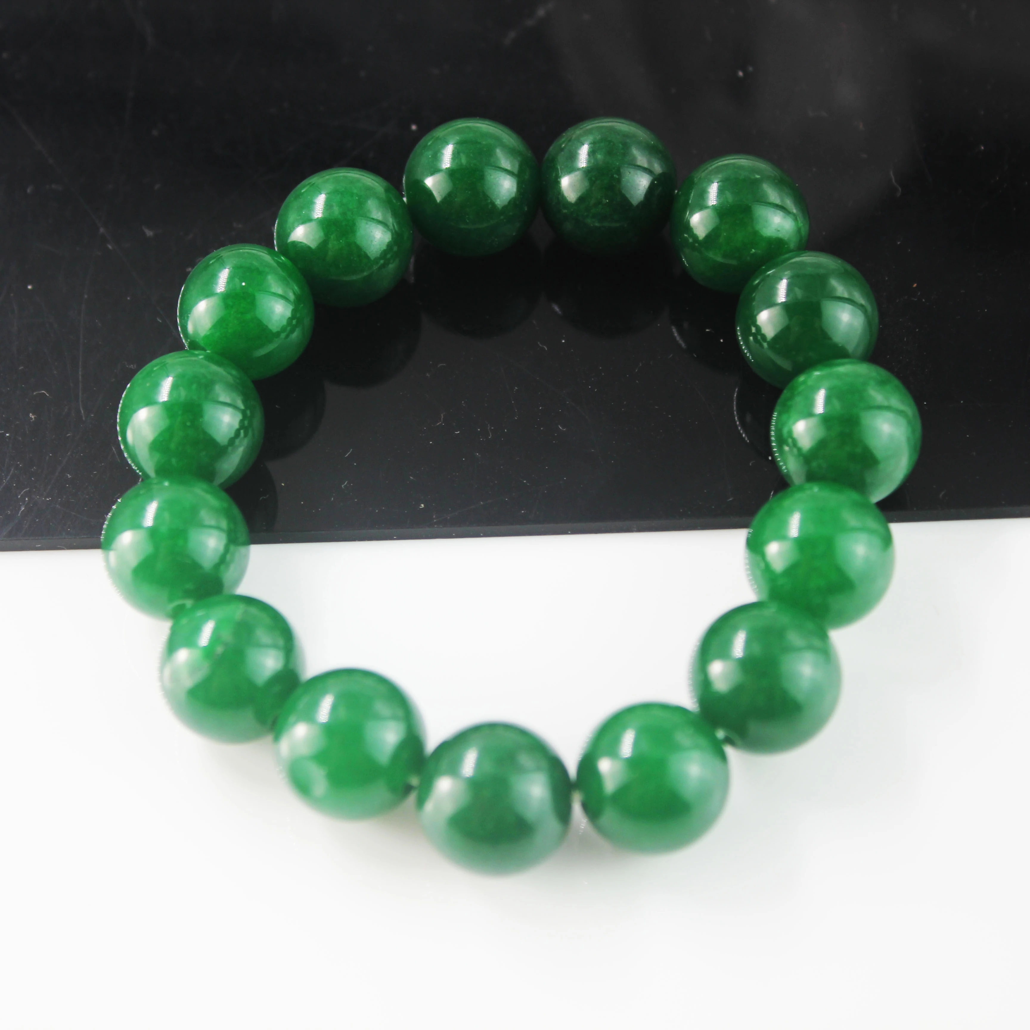 

BMZ 2021 hot sell green jade stone bracelet good quality elastic adjustable natural jade bracelet 13MM natural stone, Green pure