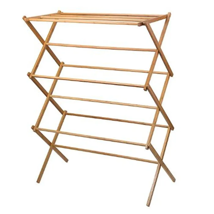 

Bamboo Wooden Clothes Drying Laundry Rack - heavy duty cloth drying stand, Natural