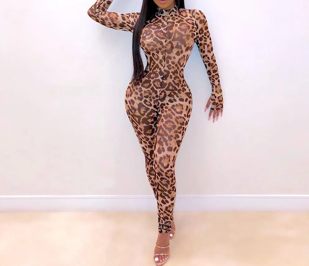 autumn winter women clothing jumpsuit leopard print sexy bodycon streetwear festival body outfits tracksuit party