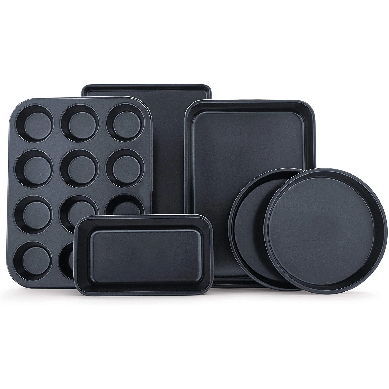 

Wholesale Supplier Home Kitchen baking Sets 6 Pcs Black Metal Carbon Steel Nonstick Bakeware Set for Bread Cookie, Black gold