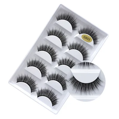 

Wholesale high quality 3D eyelash private label five pairs mink synthetic false natural fake eyelashes extensions