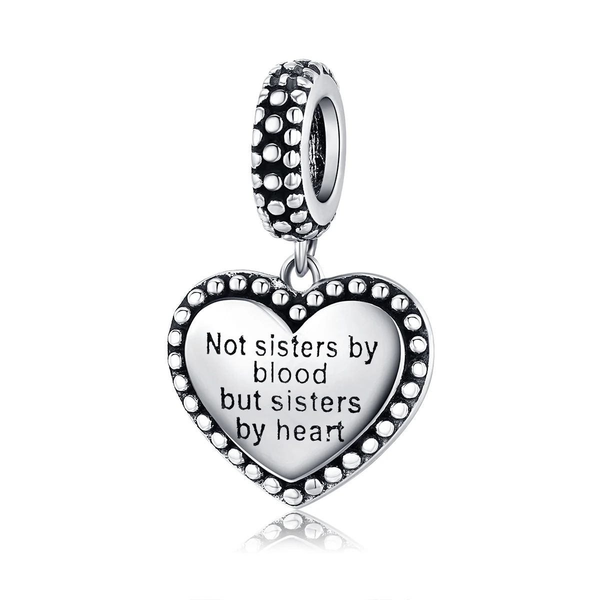 

BAMOER 925 Sterling Silver Engraved Heart Pendant Charm for Women Bracelet "not sister by blood, but sister by heart" SCC1396