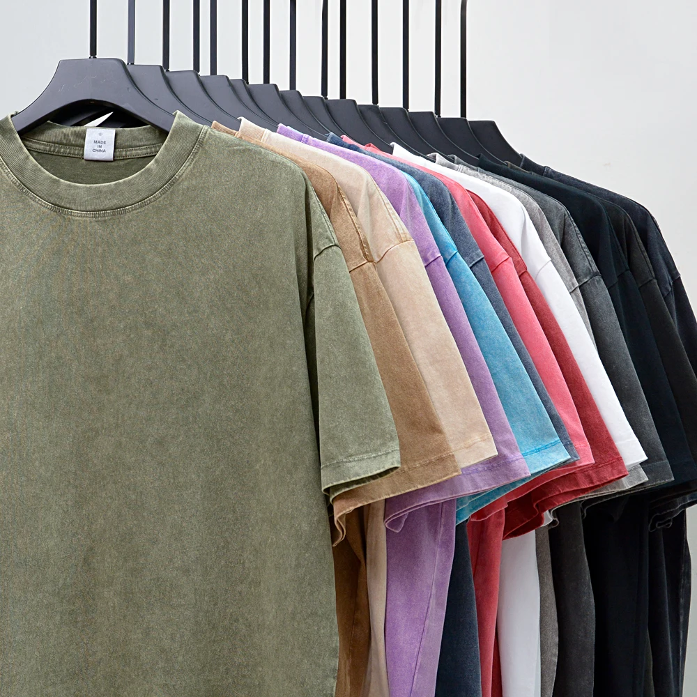 OEM ODM Men's Vintage Heavyweight T-shirt High Street Batik 280 Grams Pure Cotton Washed O-neck T-shirt Custom logo