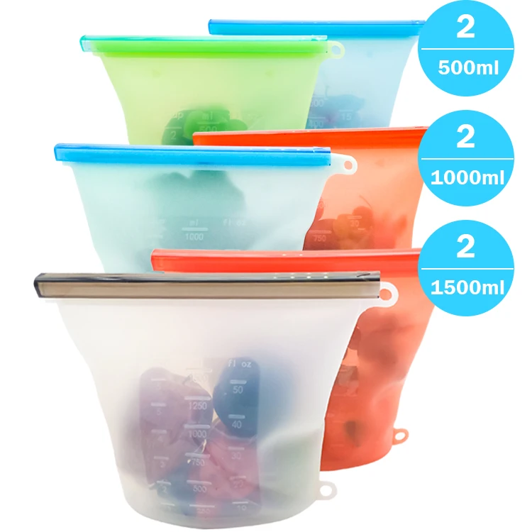 

Best Selling 500ML/1000ML/1500ML Dishwasher and Microwave Safe Reusable Silicone Food Storage Bag, Clear,blue,green,red