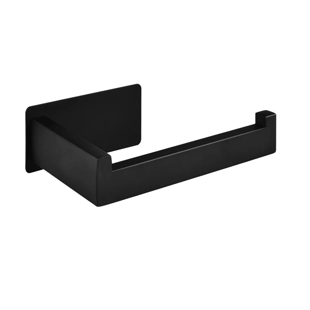 

Stainless Steel Toilet Roll Holder Self Adhesive in Bathroom Tissue Paper Holder BlackEasy Installation no Screw