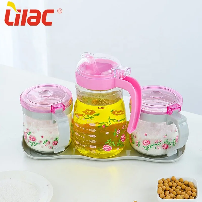 

Lilac German Quality 500ml/580ml+300ml*2 2021 new arrival low price custom or standard color glassware oil/spice jar flip top