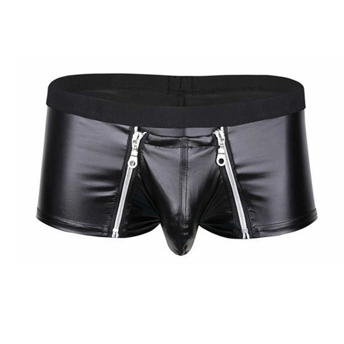 

Faux Leather Zipper Pouch Men Panties Erotic Under Wear Lingerie Mens Sexy Underwear Men's Boxer Briefs, Black