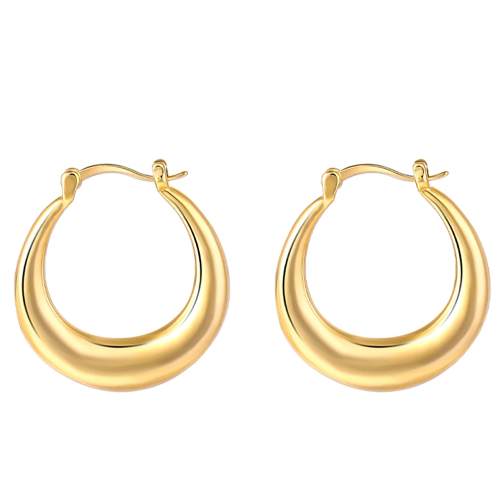 

Trendy Fashion Round Thick Circle 14k Gold Plated stainless steel earrings hoops