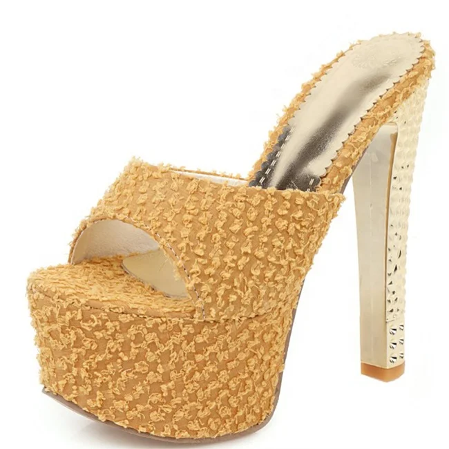 

Sequin Cloth Women High Chunky Heel Slippers High Platform Peep toe Sandals Big size Shoes Pumps, Yellow green black