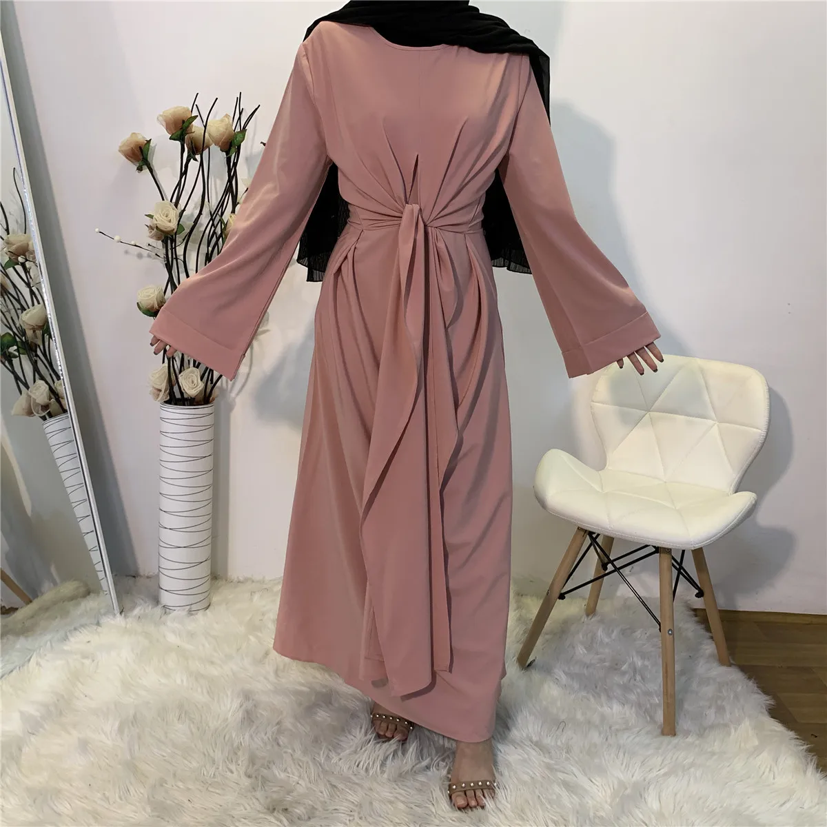 

High Quality Solid Color Plus Size Islamic Simple Causual Muslim Kaftan Dress Woman Sleeves Islamic Abaya dress for muslim