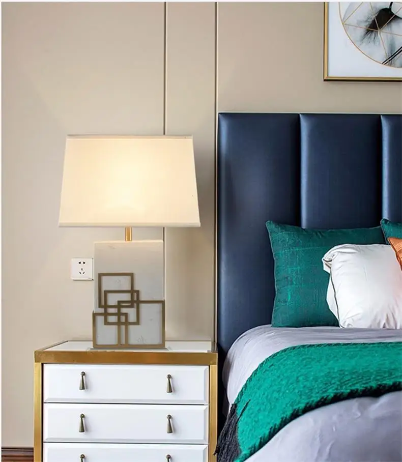 American Style Creative Table Lamp Living Room Bedroom Lobby Desk Lamp Personality Design LED Light Marble Tea Table Sofa Light