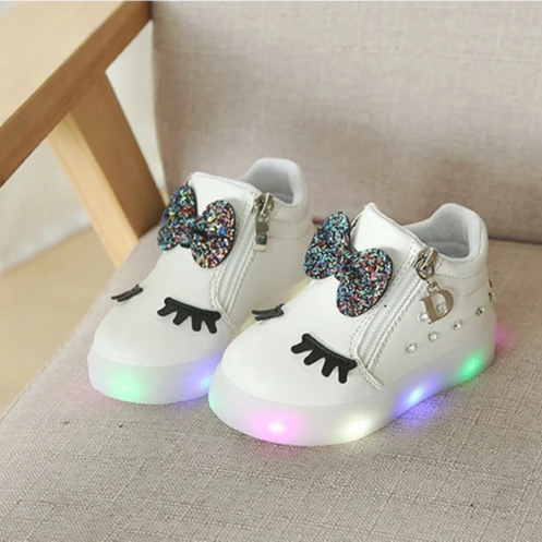 

2020 Wholesale Kids Led New Light Up Sneakers Boots Shoes With Bow, As pictures