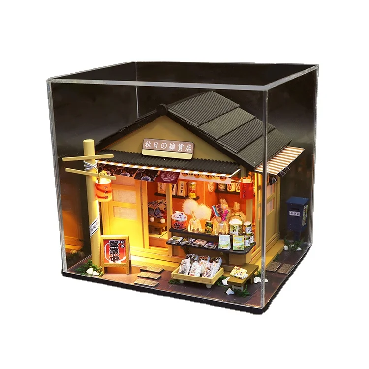 

Factory Direct Sales Personal Japanese Style Grocery Store Wooden Dollhouse Natural With Blue Mailbox