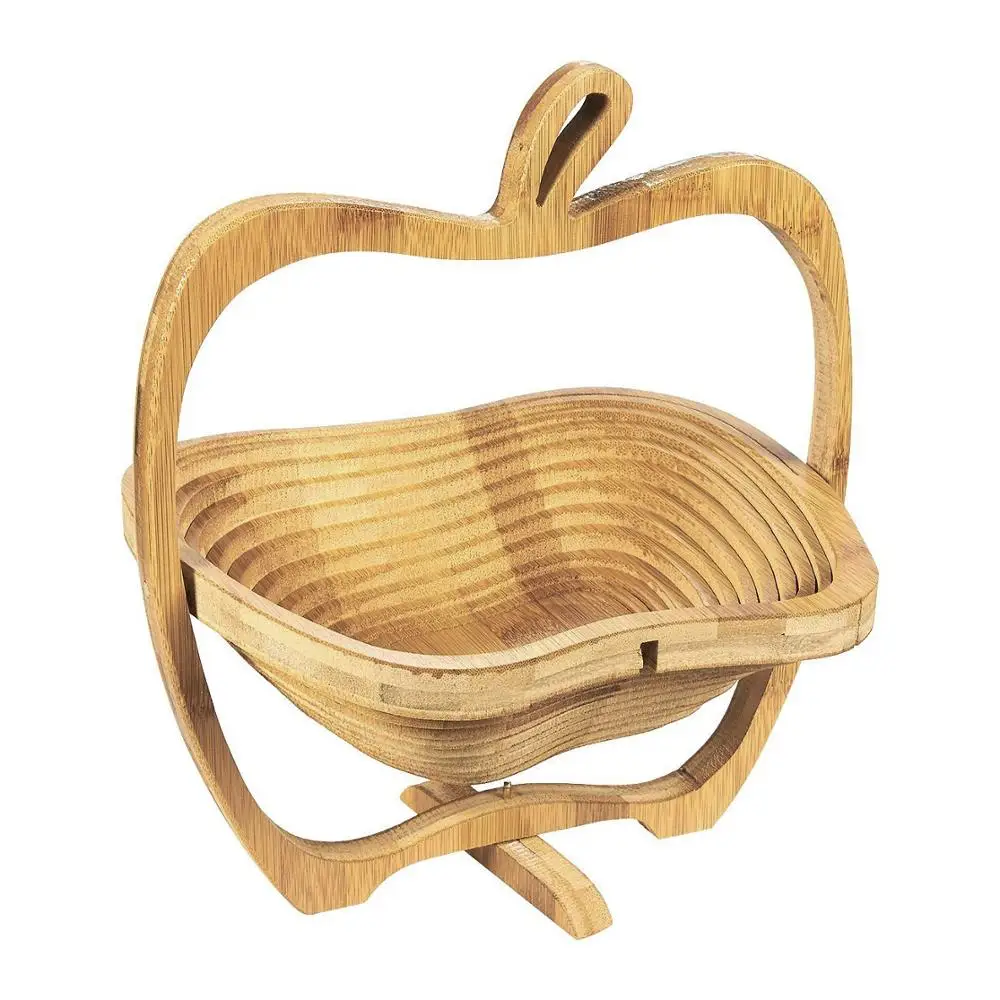 

Amazon Hot Sell Eco-Friendly Natural Folding Rotatable Collapsable Foldable Apple Shaped Bamboo Fruit Baskets Gift Basket, Natural color