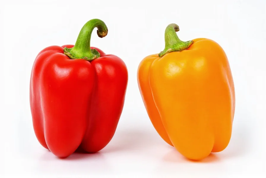 Close comparison of scotch bonnet and habanero peppers side by side showing similar shape and color variations
