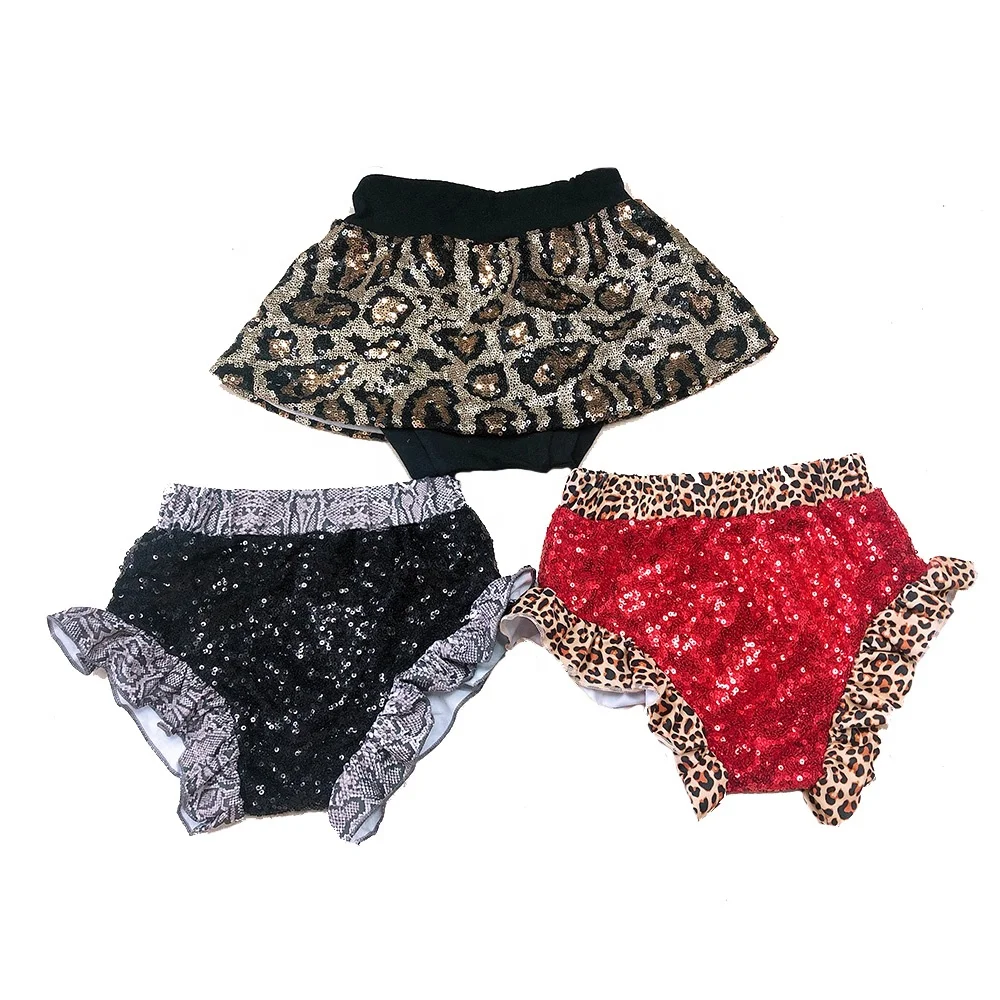 

Animal Printed Kids Leopard and Snakeskin pattern Bummies Girls Sequin Shorts, Red and black