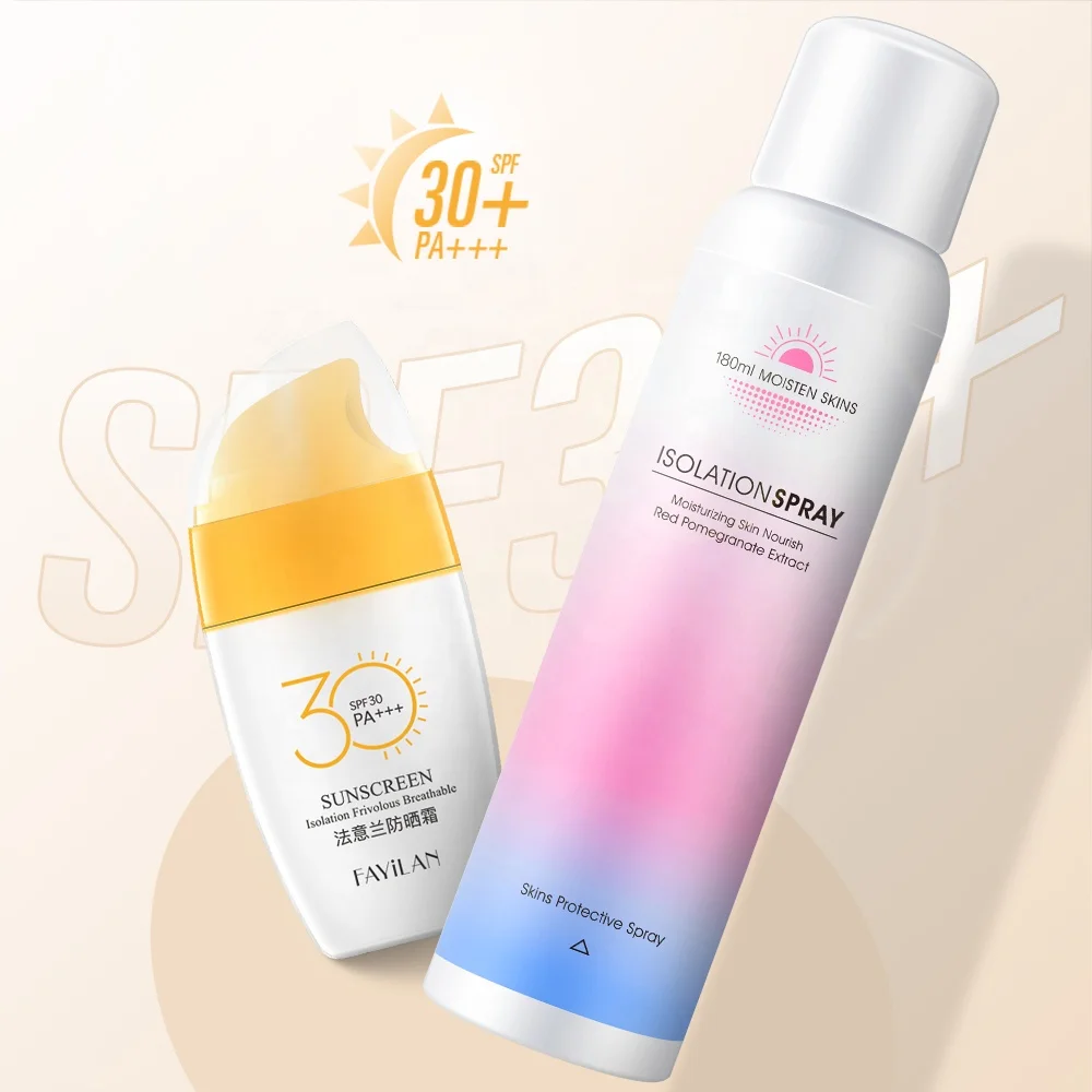 

FAYiLAND Sunscreen + Skin Isolation Protective Spray PA+++ Waterproof Lightweight Lasting SPF 30 Sun Screen Support OEM, White