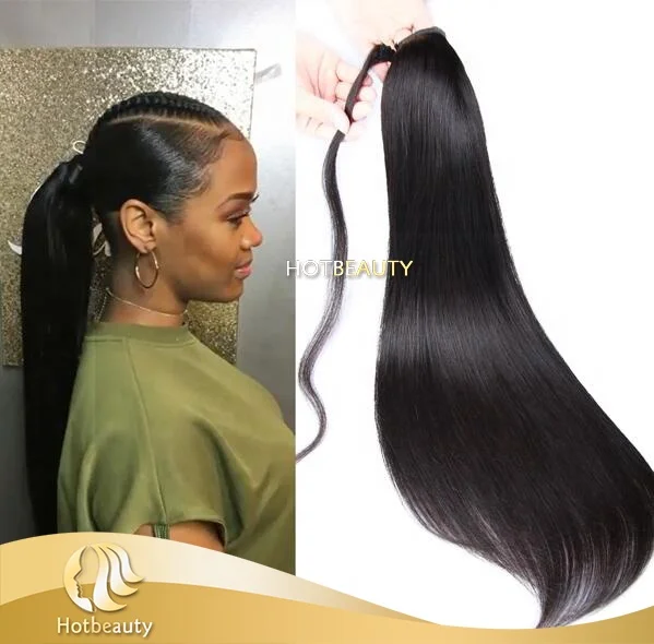 

Natural Black Peruvian Human Hair Ponytail, Natural black 1b#