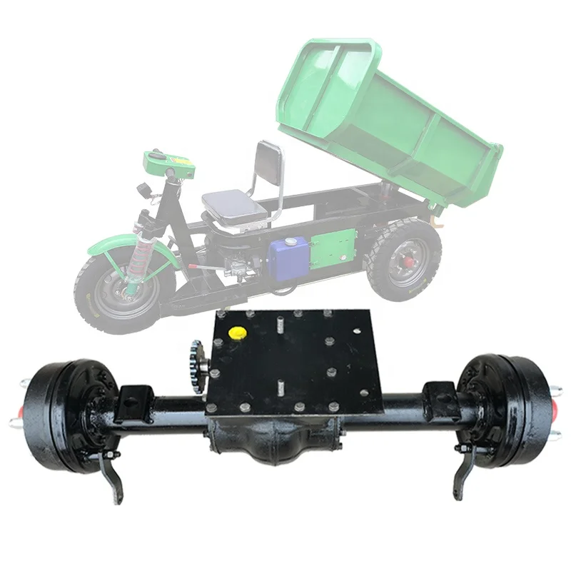 

Low speed engineering electric tricycle with brush motor rear axle assembly water battery chain drive transaxle