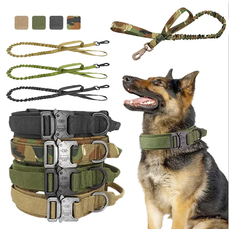 

Heavy duty military tactical pet collars nylon military metal buckle tactical dog collar and leash set, As picture