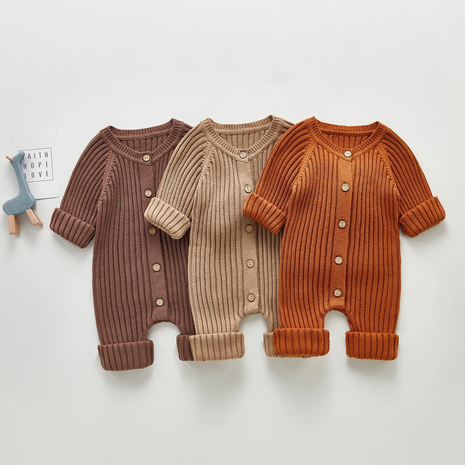 

P108022 Spring Winter Newborn long sleeve knitted wear cardigan romper baby Knit Ripped Jumpsuits rompers infant one piece, 3 colors for choose